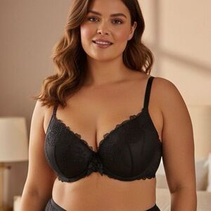 Adore Me Black Lace Underwire Bra 38D Full Coverage Bow Detail